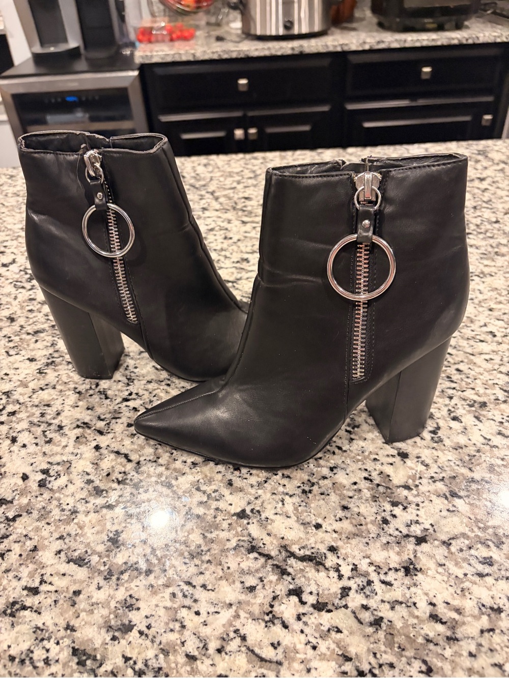 Charlotte Russe Women's 8 Black Pointed Toe Ankle Boots with Ring Zippers